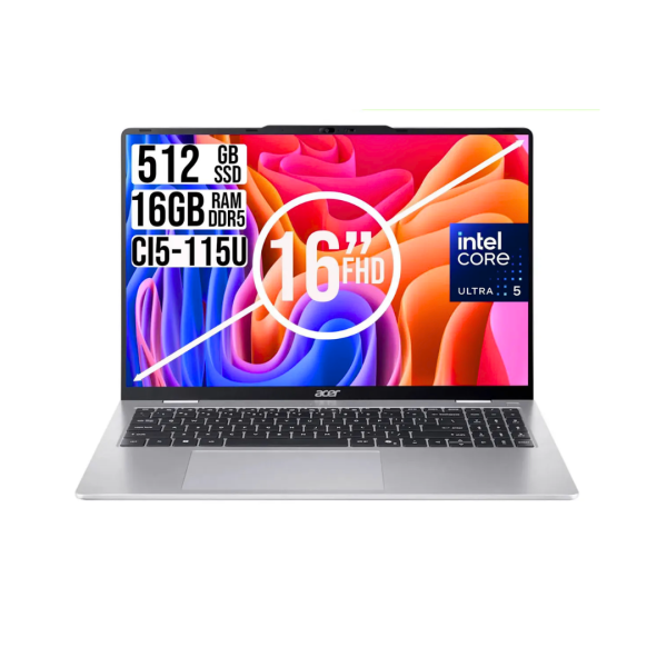 Portátil ACER Ultra 5 115U,16 GB DDR5,512GB SSD,16" Ref:AL16-53P-56S5-CO